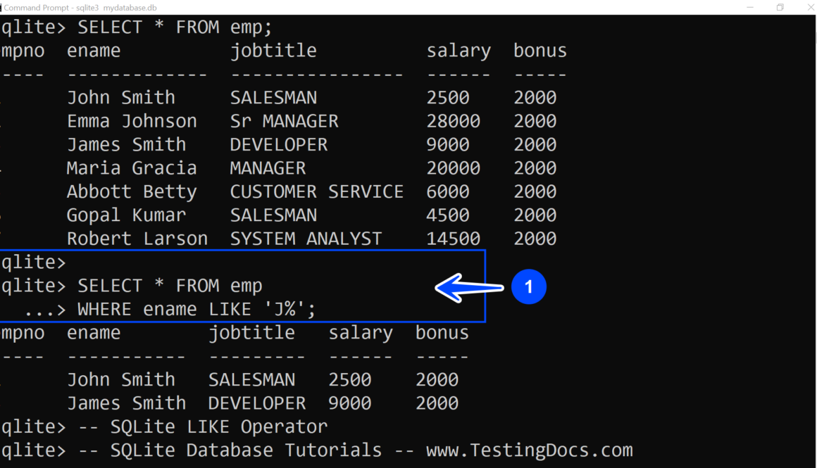 SQLite LIKE Operator