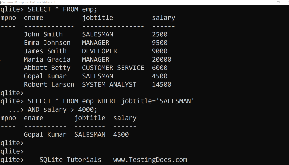 SQLite Logical Operators