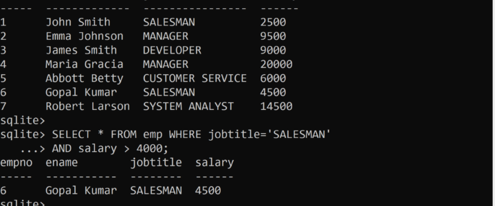 SQLite Logical Operators