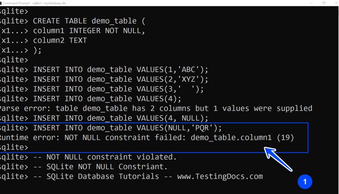 SQLite NOT NULL Constraint