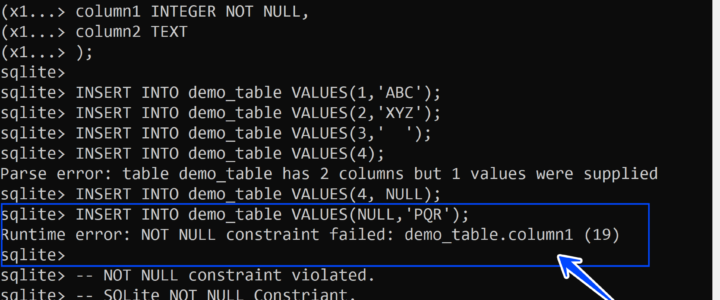 SQLite NOT NULL Constraint