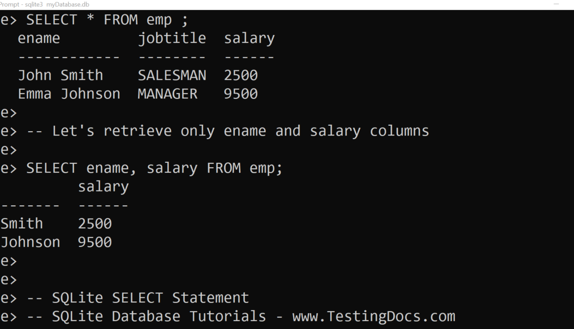 SQLite SELECT Statement