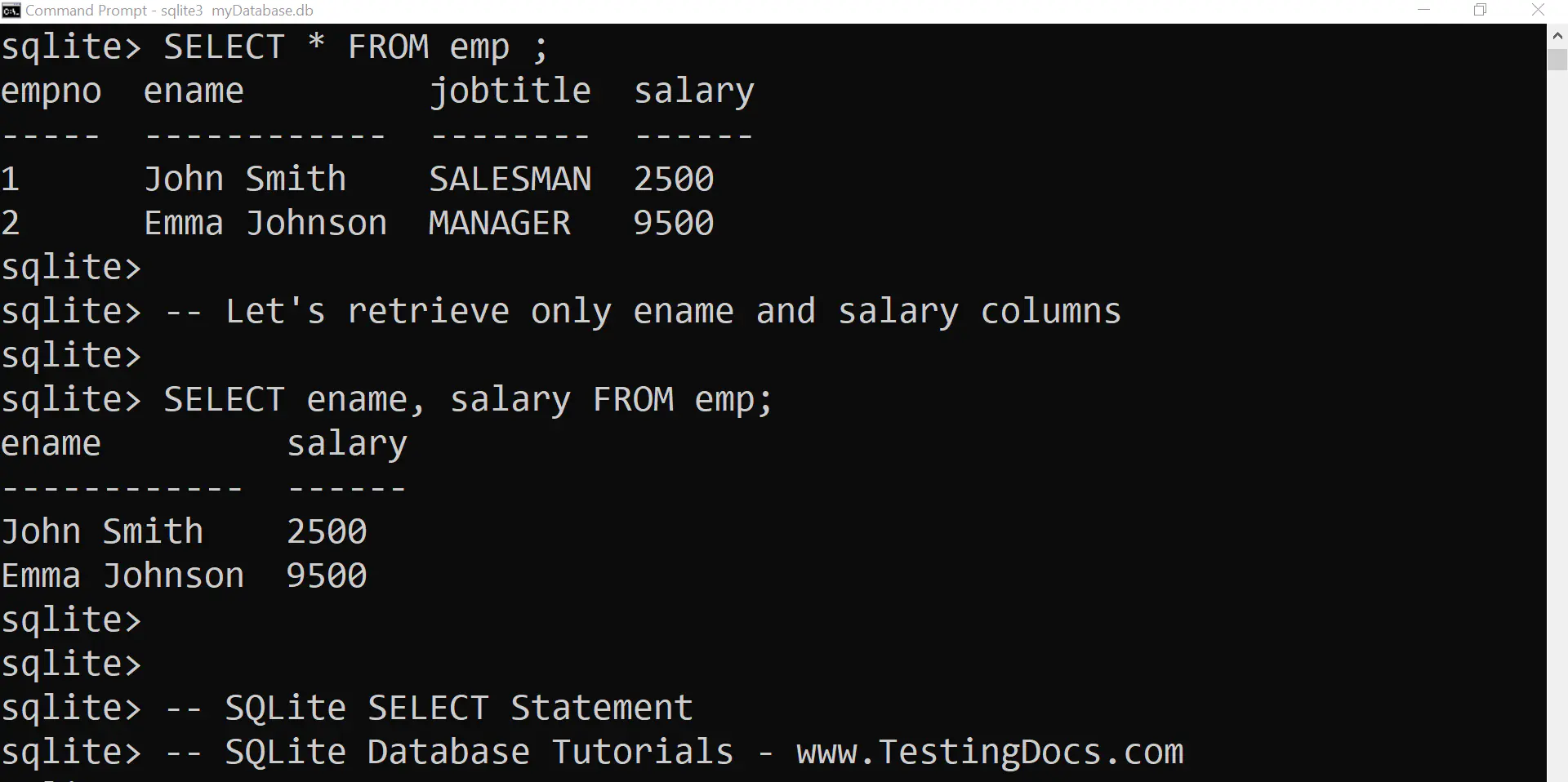 SQLite SELECT Statement