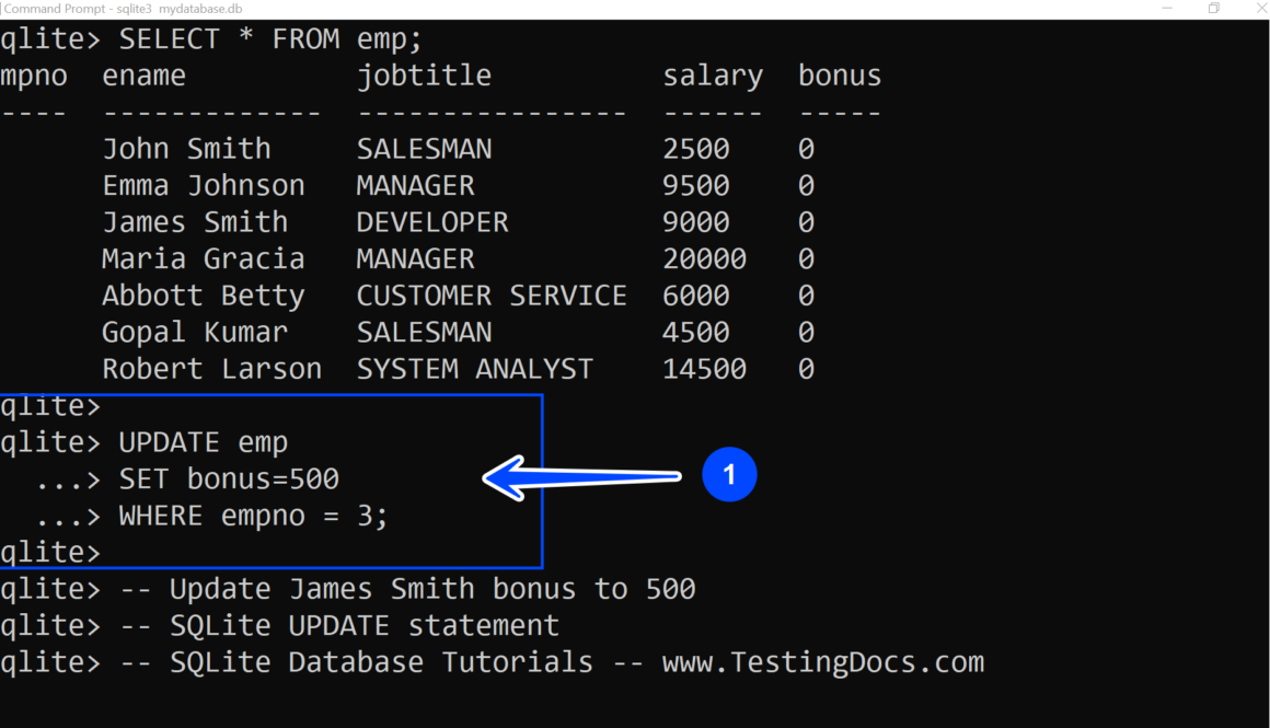 SQLite UPDATE Statement