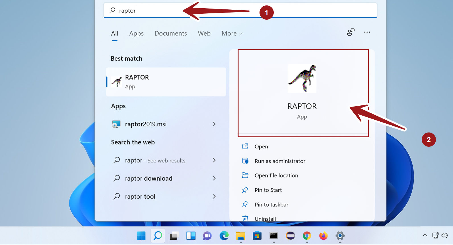 Search Raptor Windows 11 OS