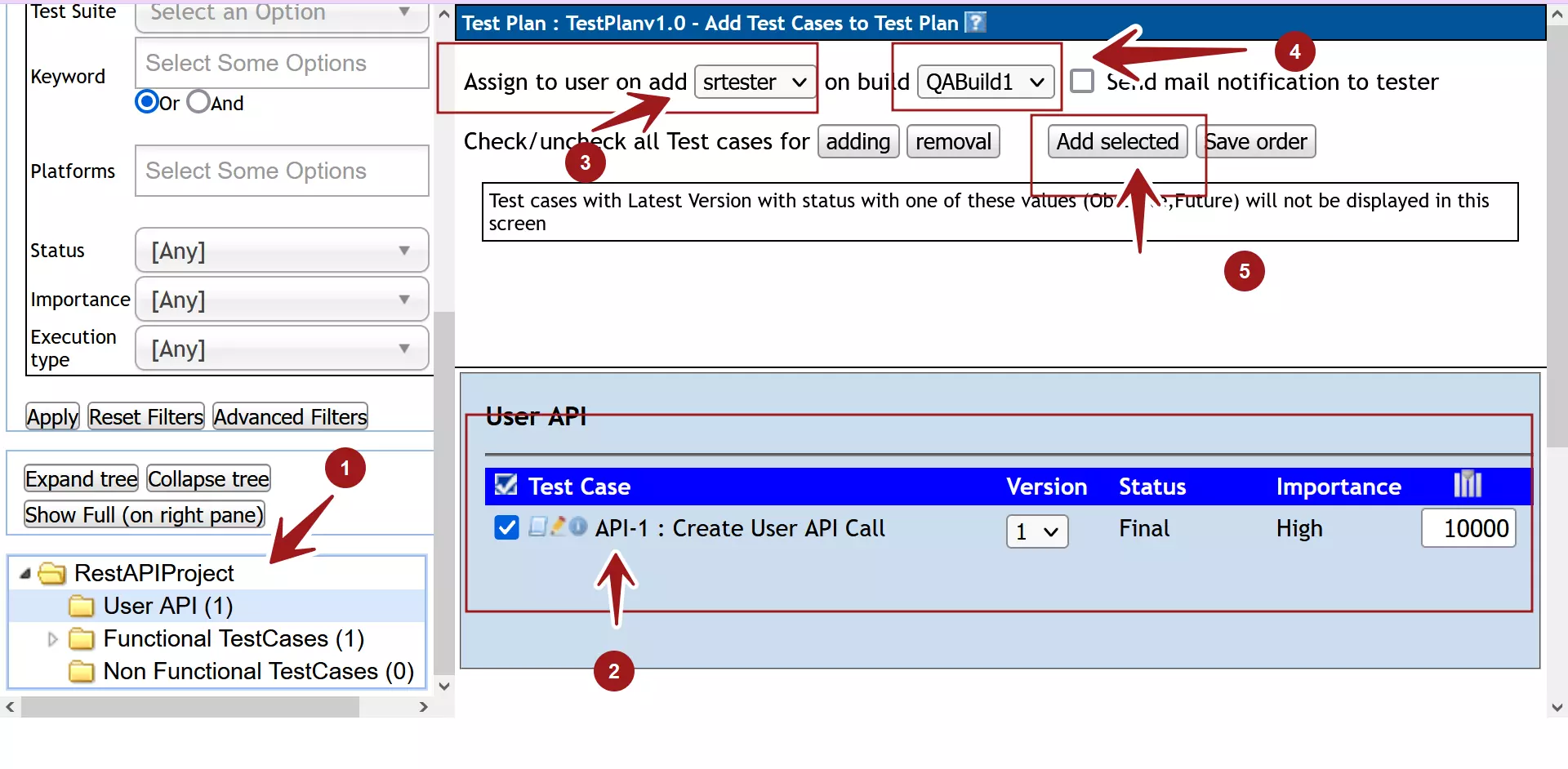 Select Test Cases and Add TestLink