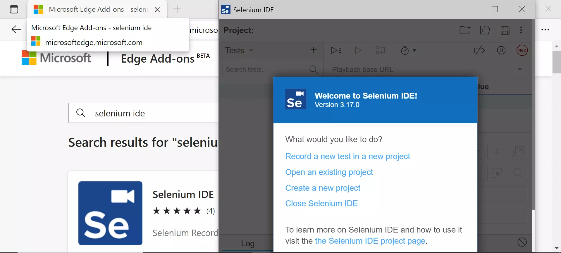 Selenium IDE on Microsoft Edge Browser