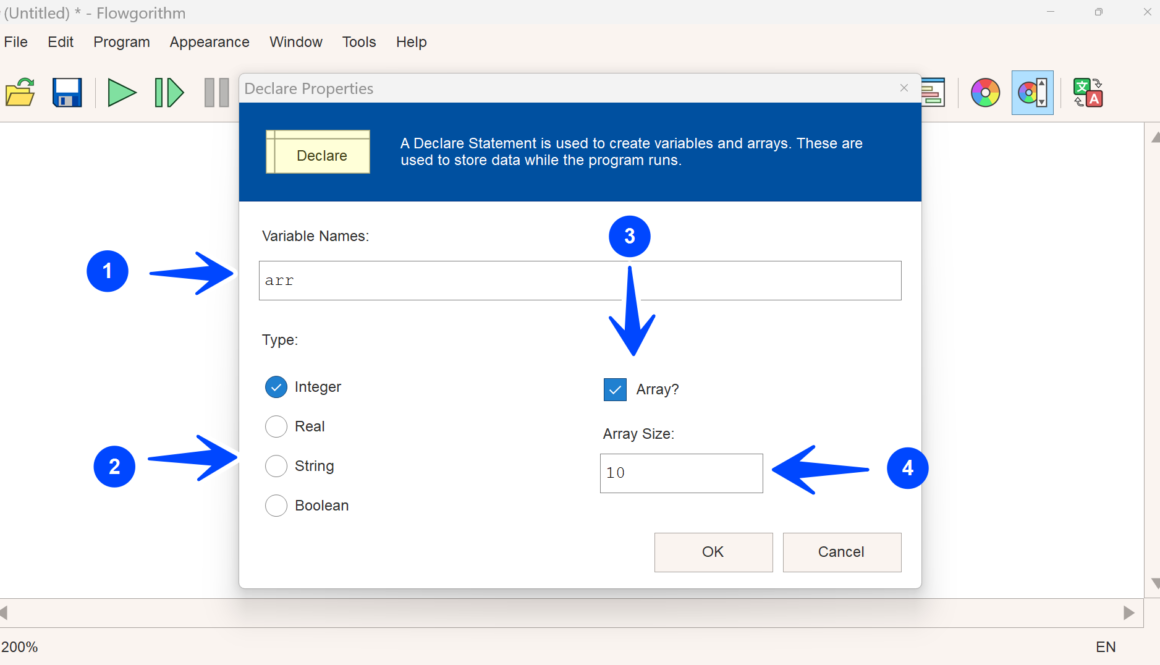 Setup Array in Flowgorithm