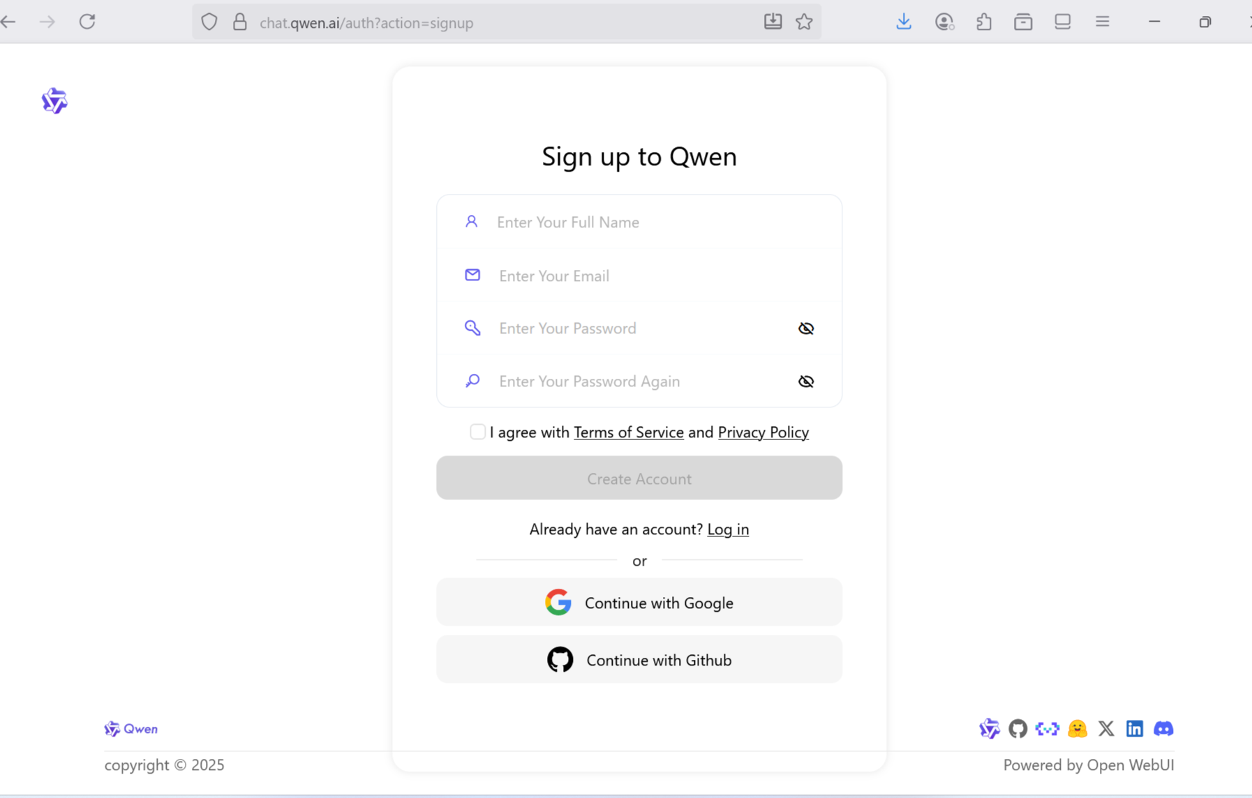 Sign up to Qwen