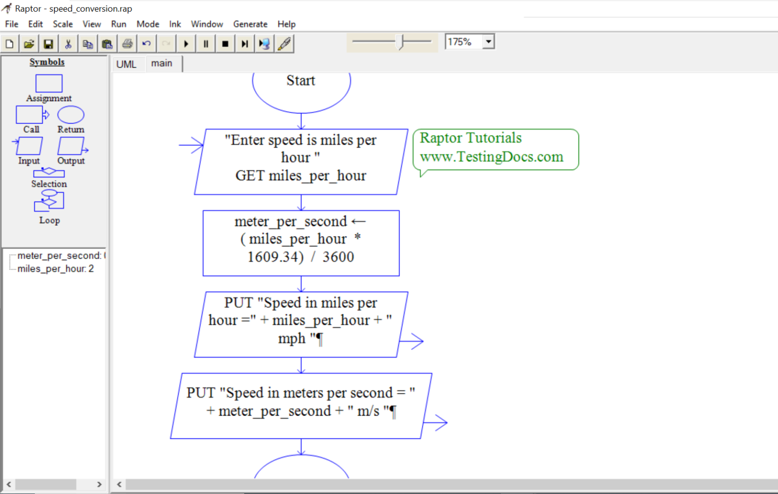 Raptor Flowchart to convert mph to m/sec | TestingDocs