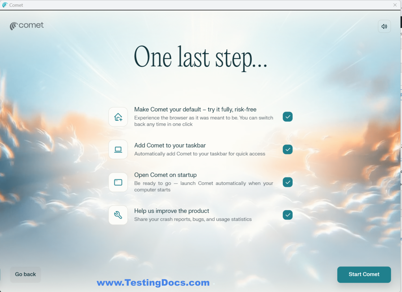 Start Comet Browser Windows Last
