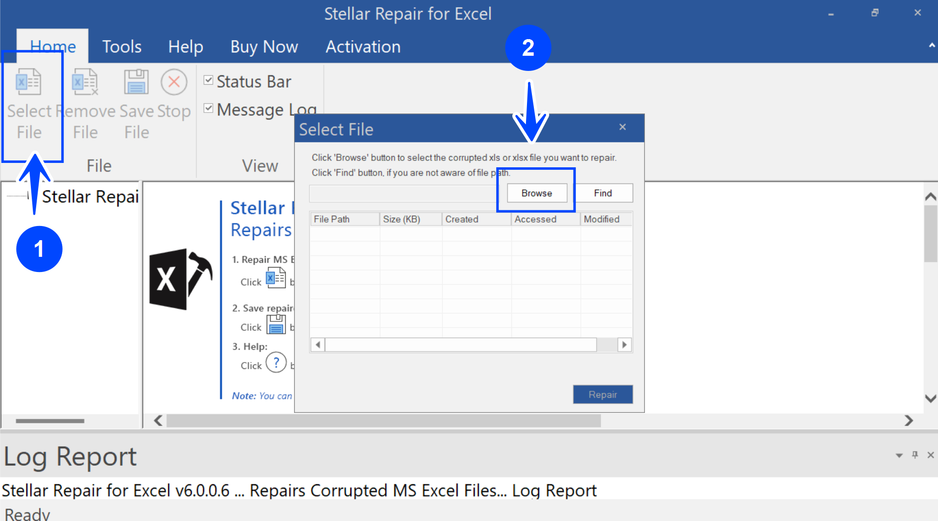 Stellar Repair Excel Tool UI