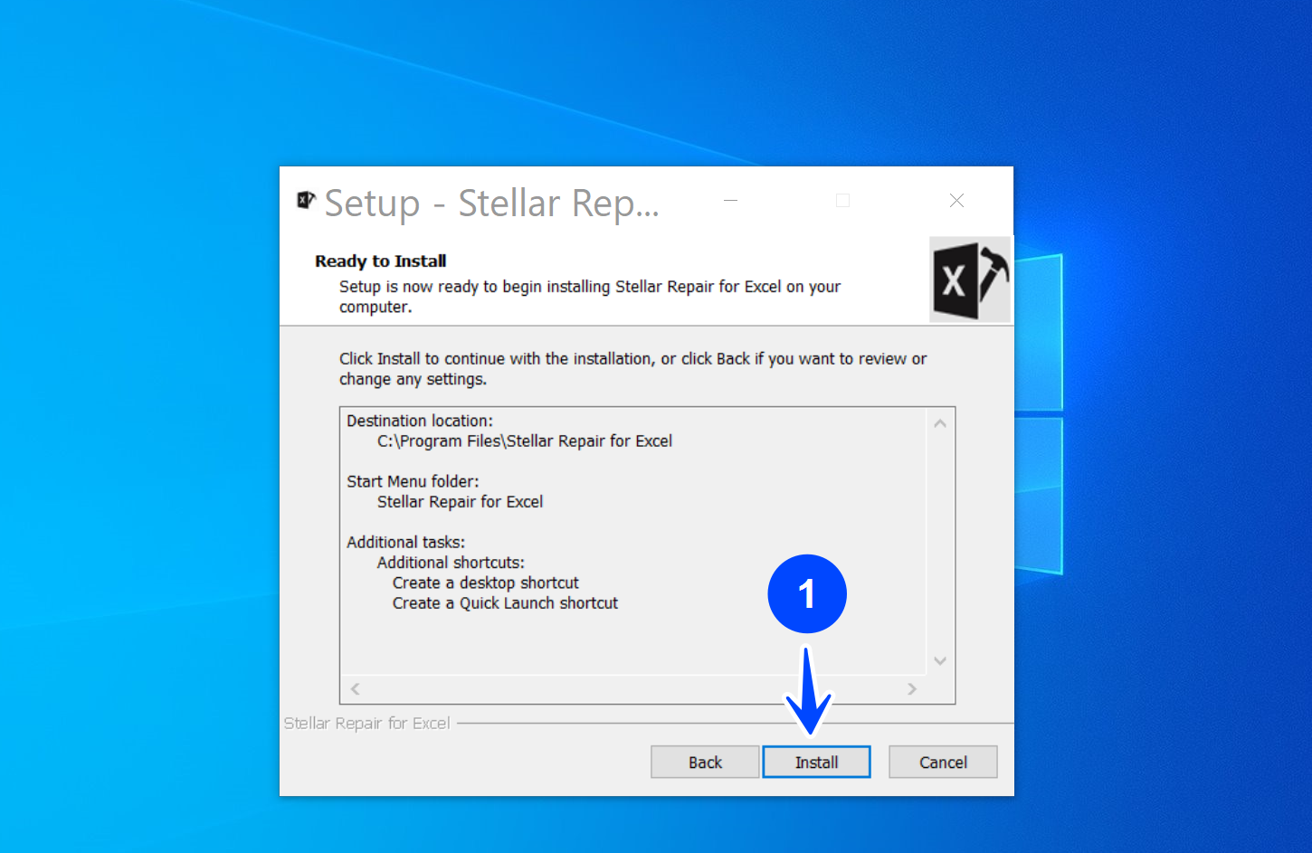 Stellar Repair for Excel Install Screen