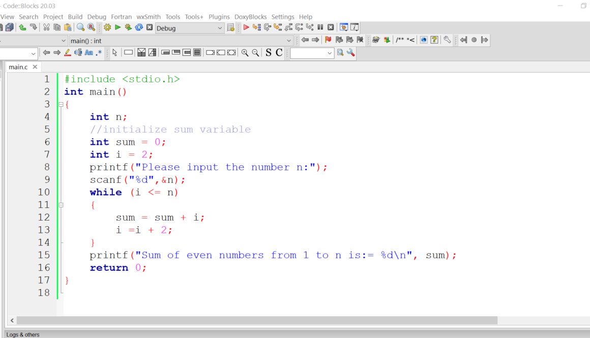 Sum of Even Numbers C Program