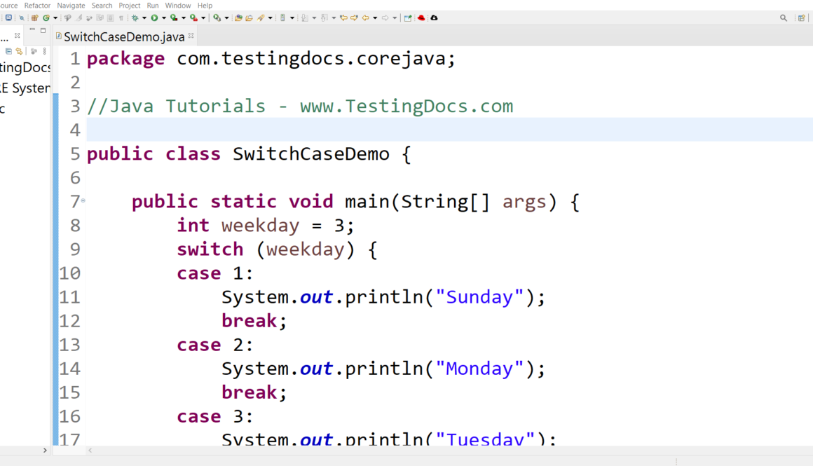 Switch Case Demo JavaWin10