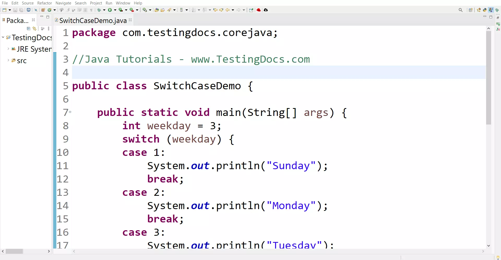 Switch Case Demo JavaWin10