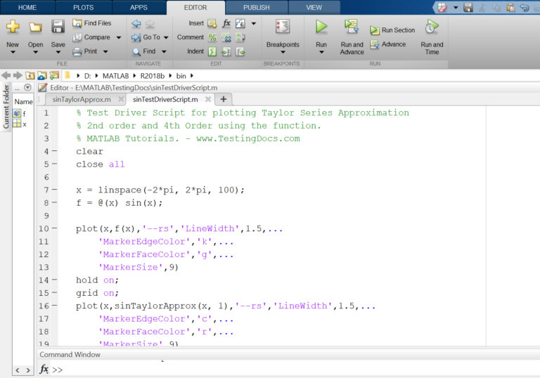 Taylor series expansion MATLAB Example | TestingDocs.com