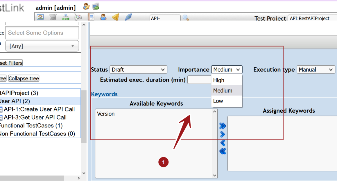 Test Case Importance TestLink