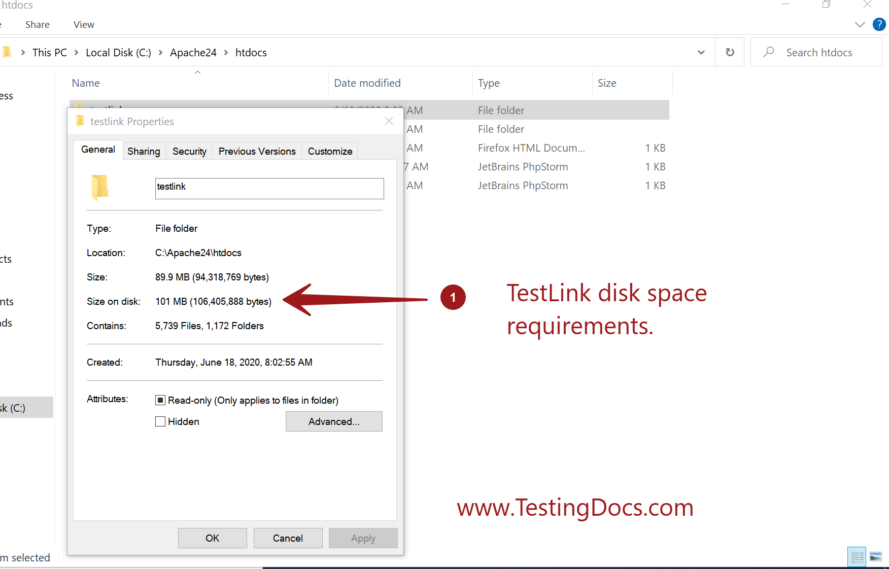 TestLink Diskspace requirements