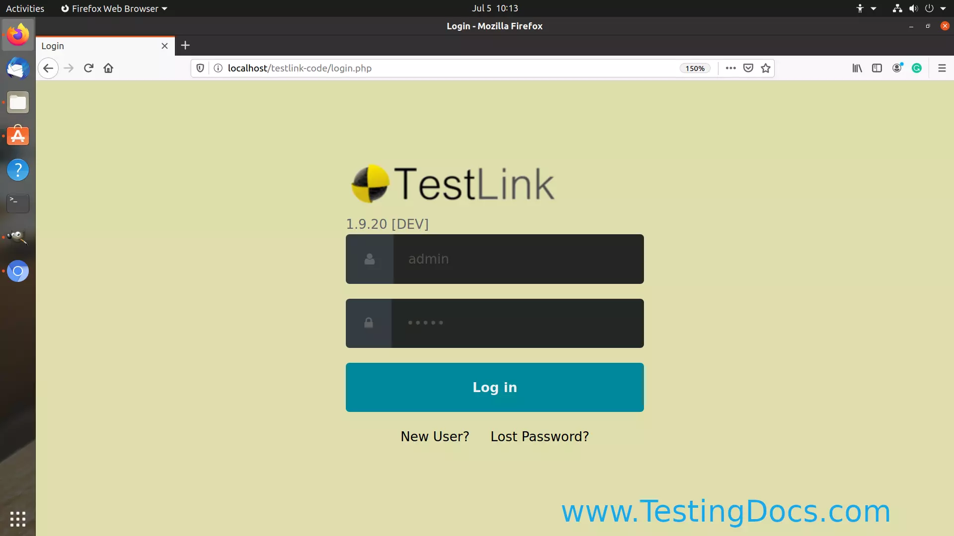TestLink Login Screen