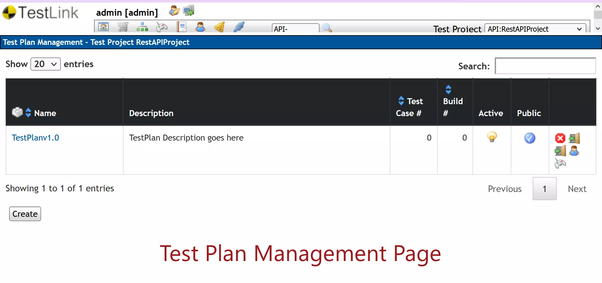 TestLink Test Plan Management Page
