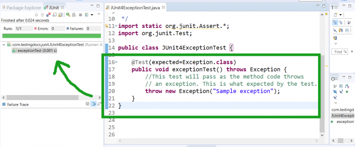 Testing exceptions in JUnit