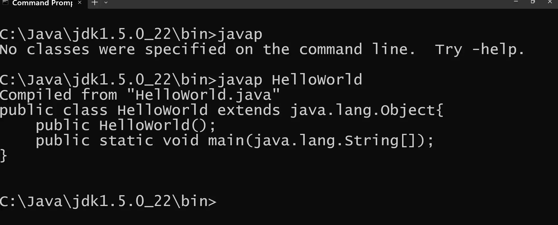 The javap class file disassembler command