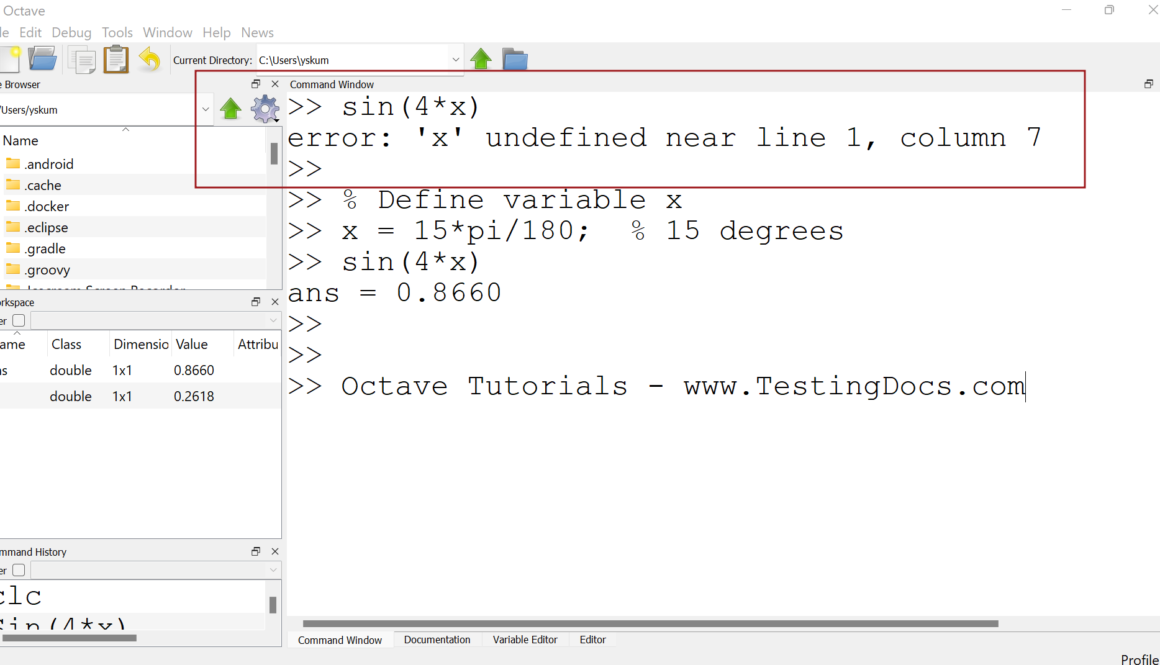 Undefined variable Octave Error