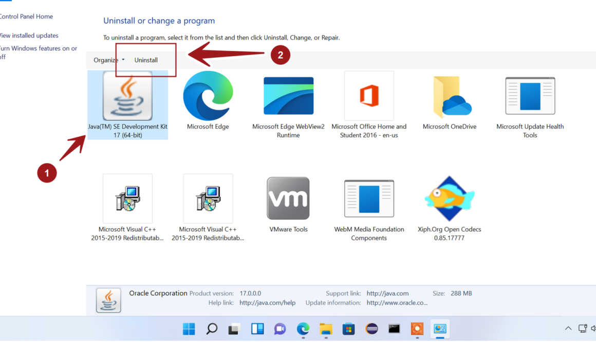 Uninstall Java Windows 11