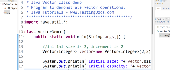 Vector Java Program