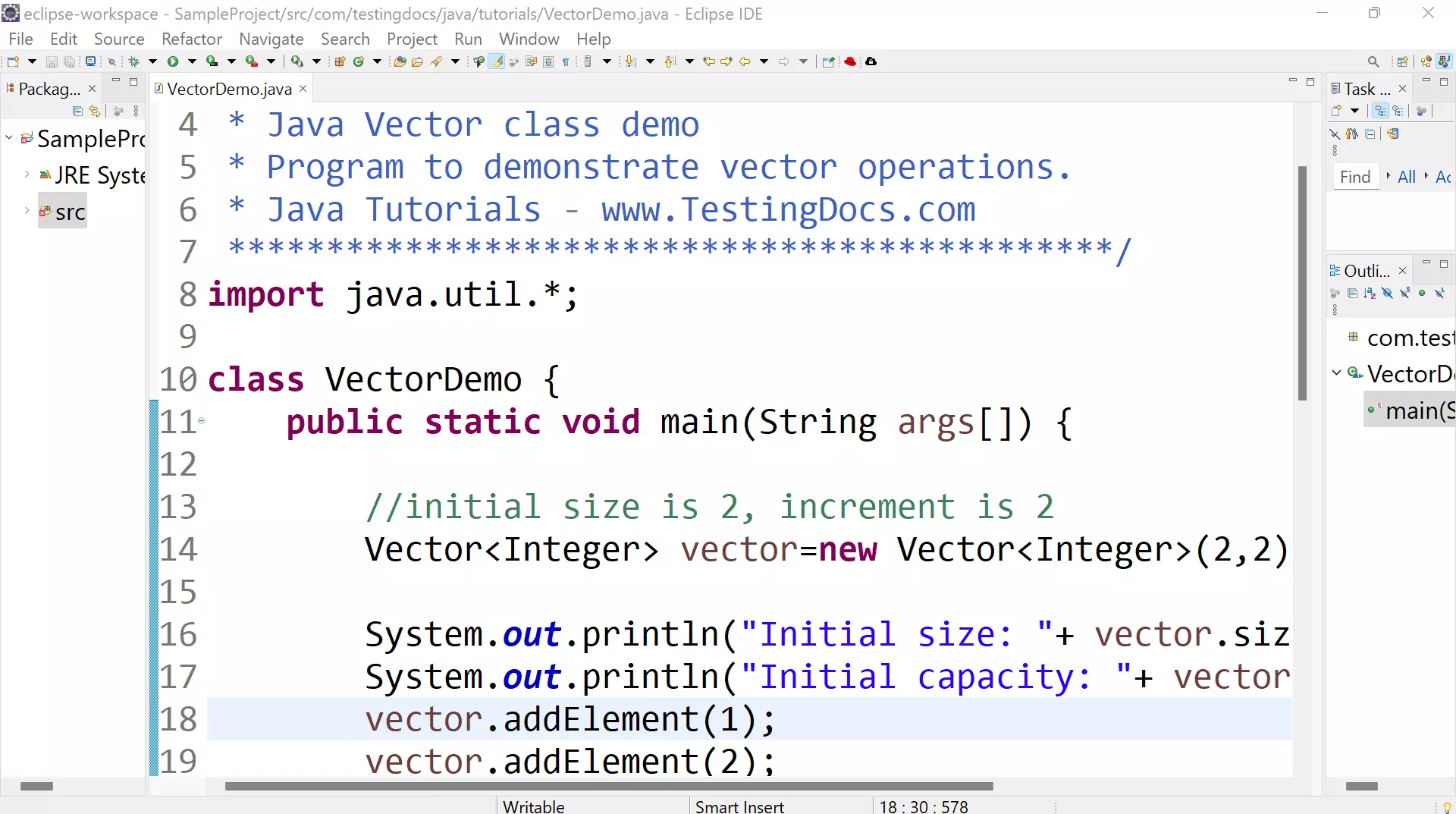 Vector Java Program