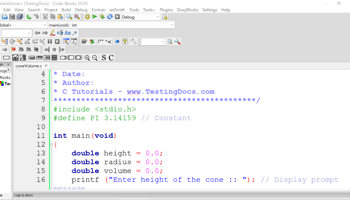 Volume of Cone C Program