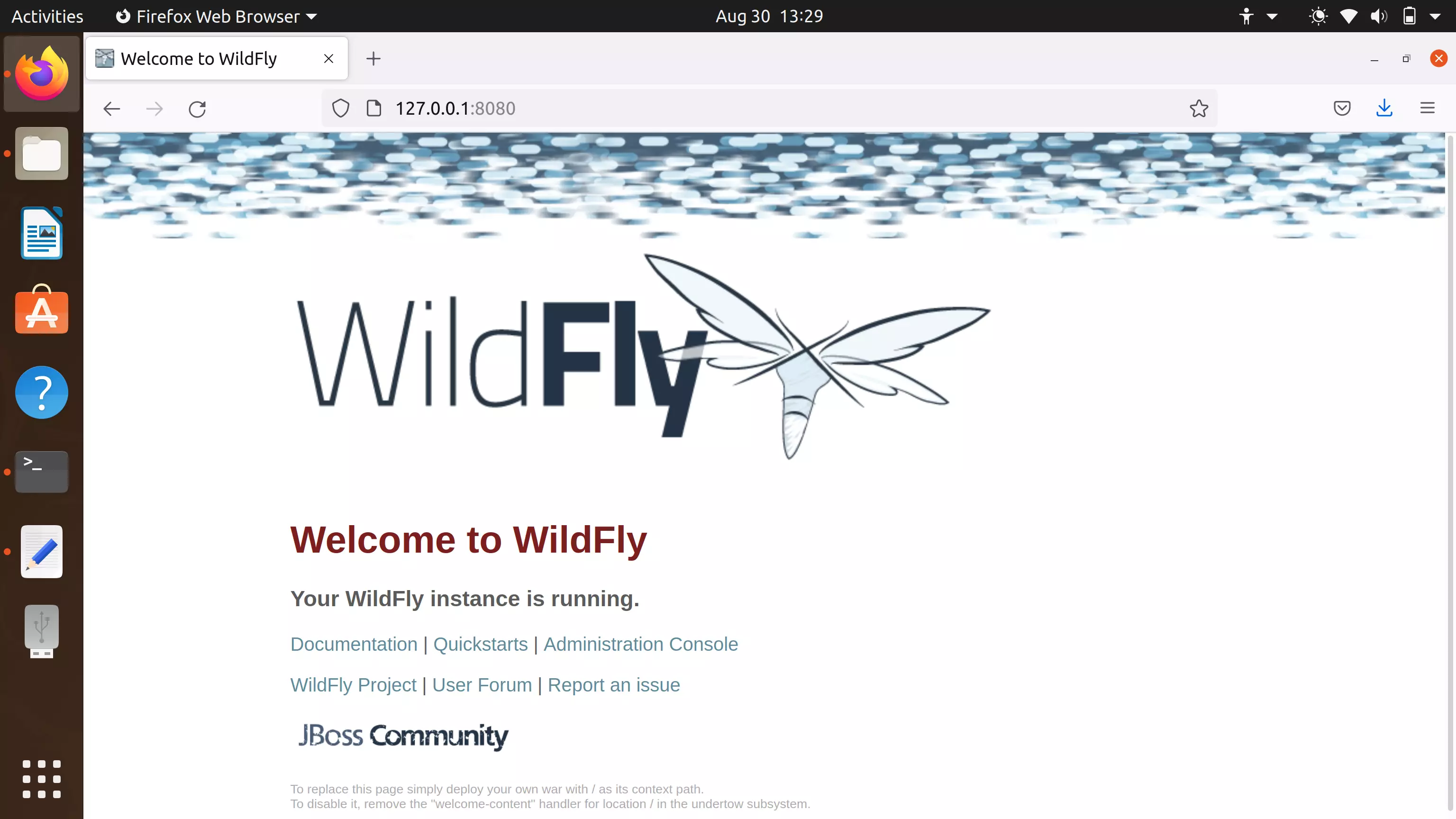 WilfFly Application Server Running