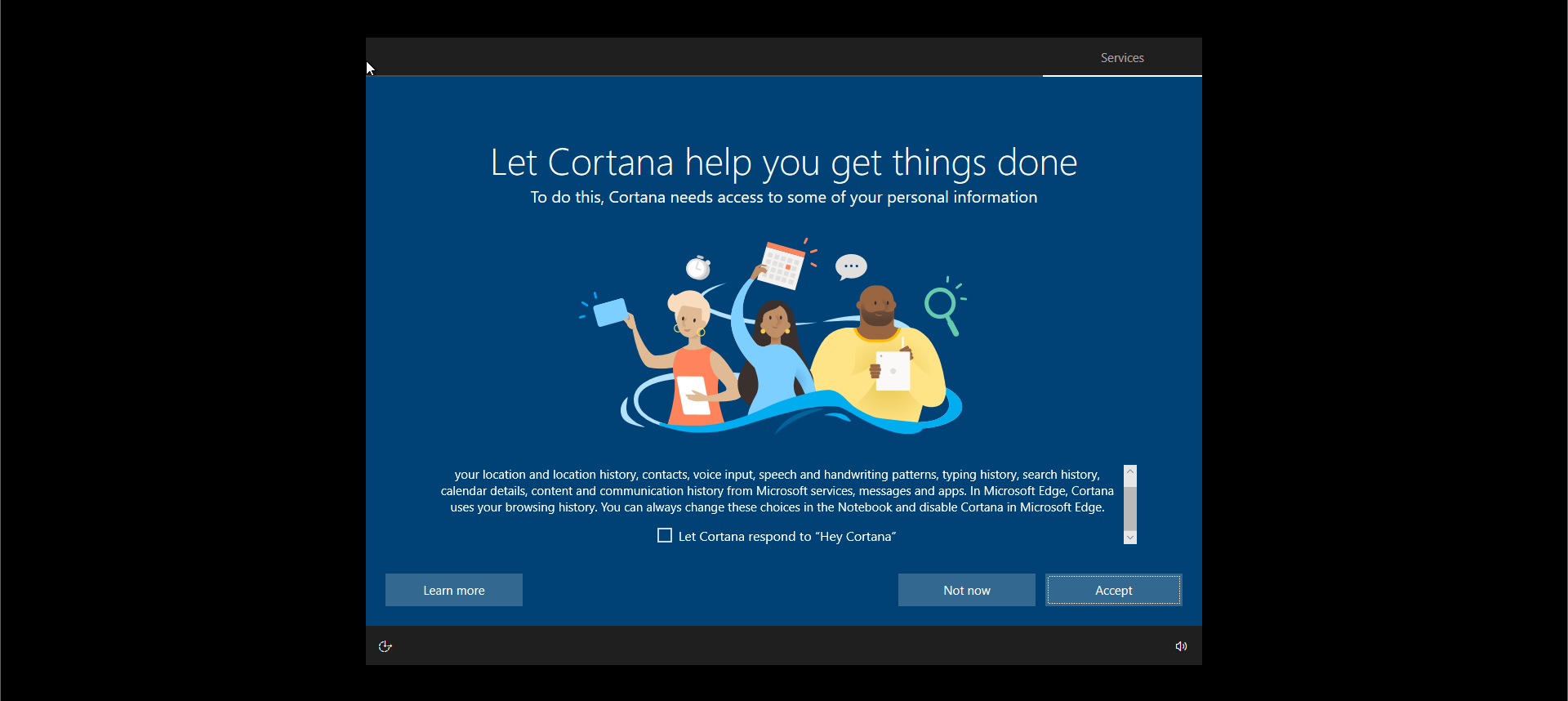 Windows 10 Install Options Cortona Setup