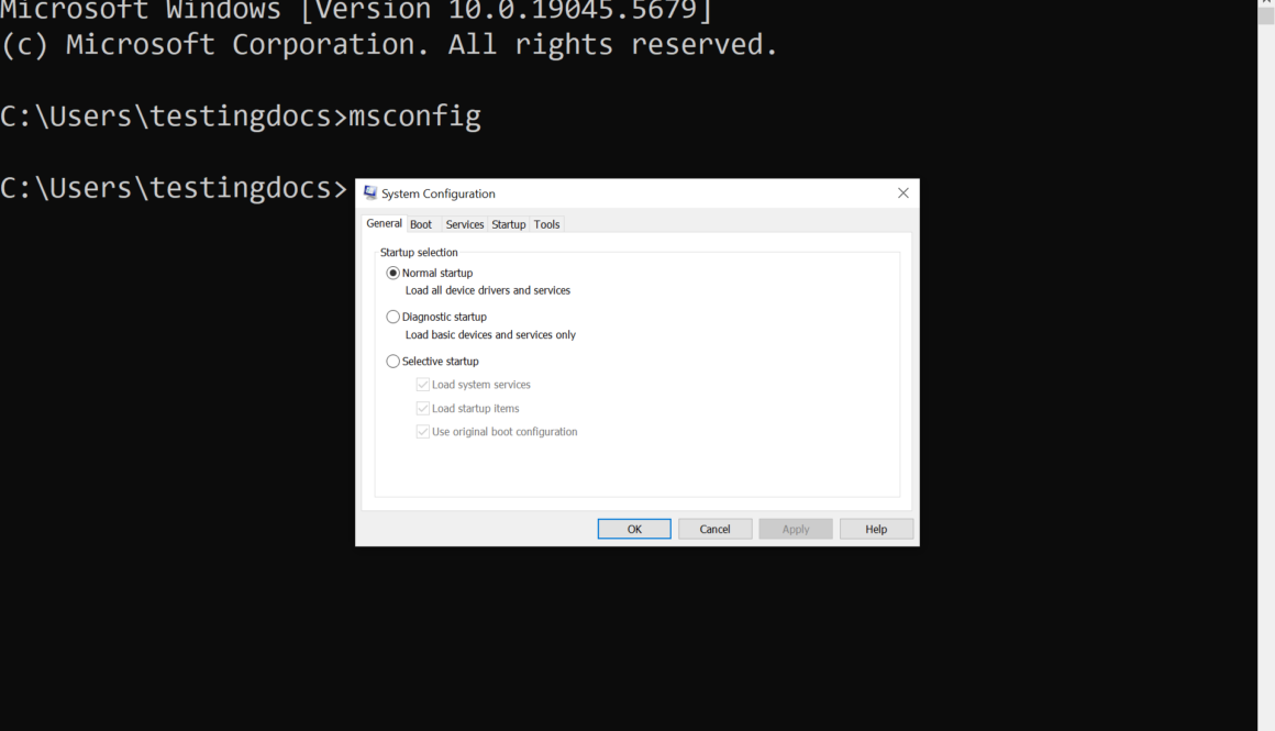 Windows msconfig Command