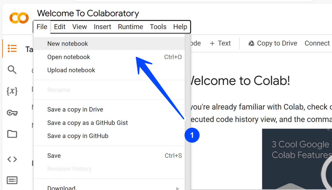 create new colab notebook
