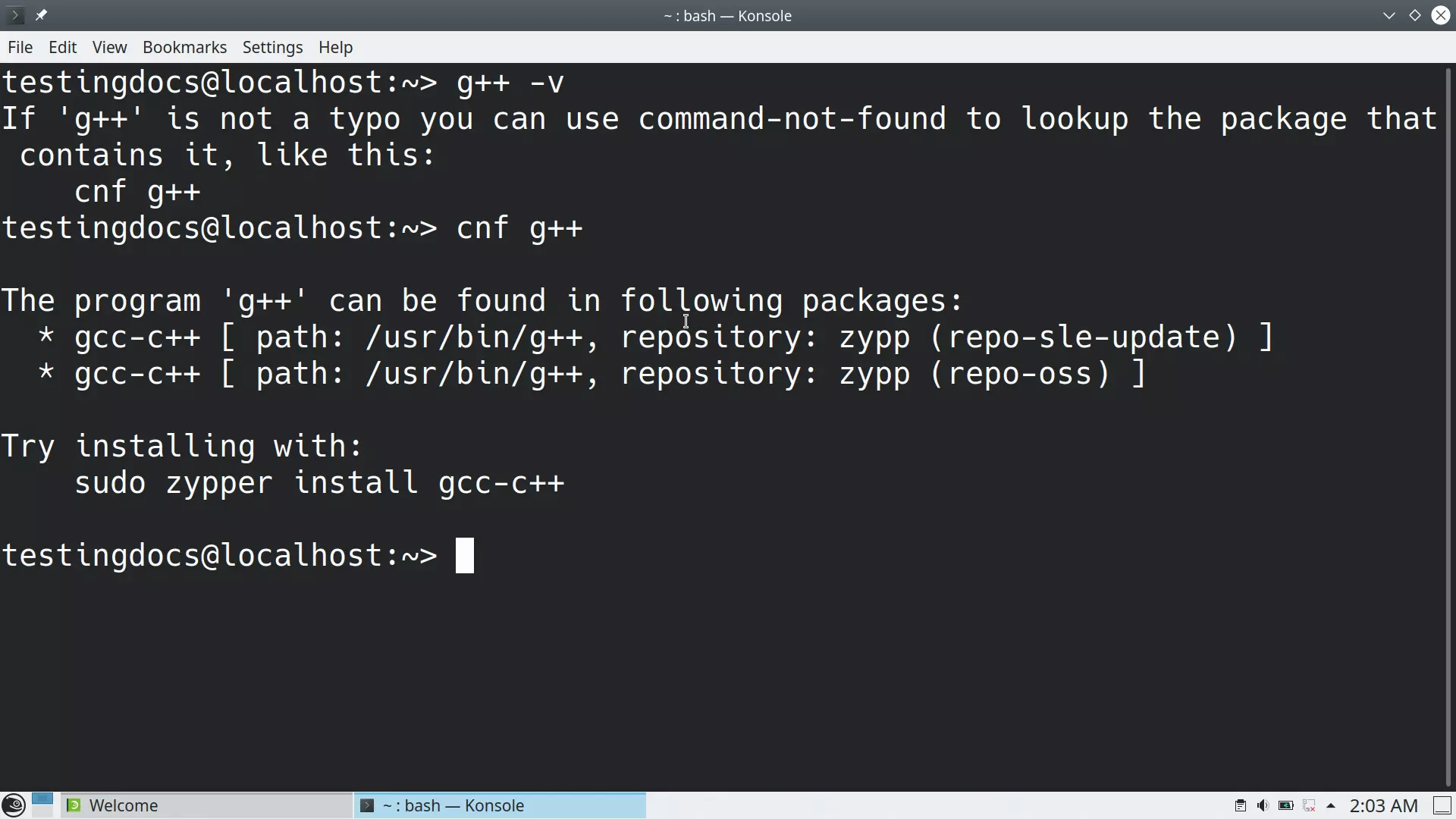 g++ not found OpenSuse