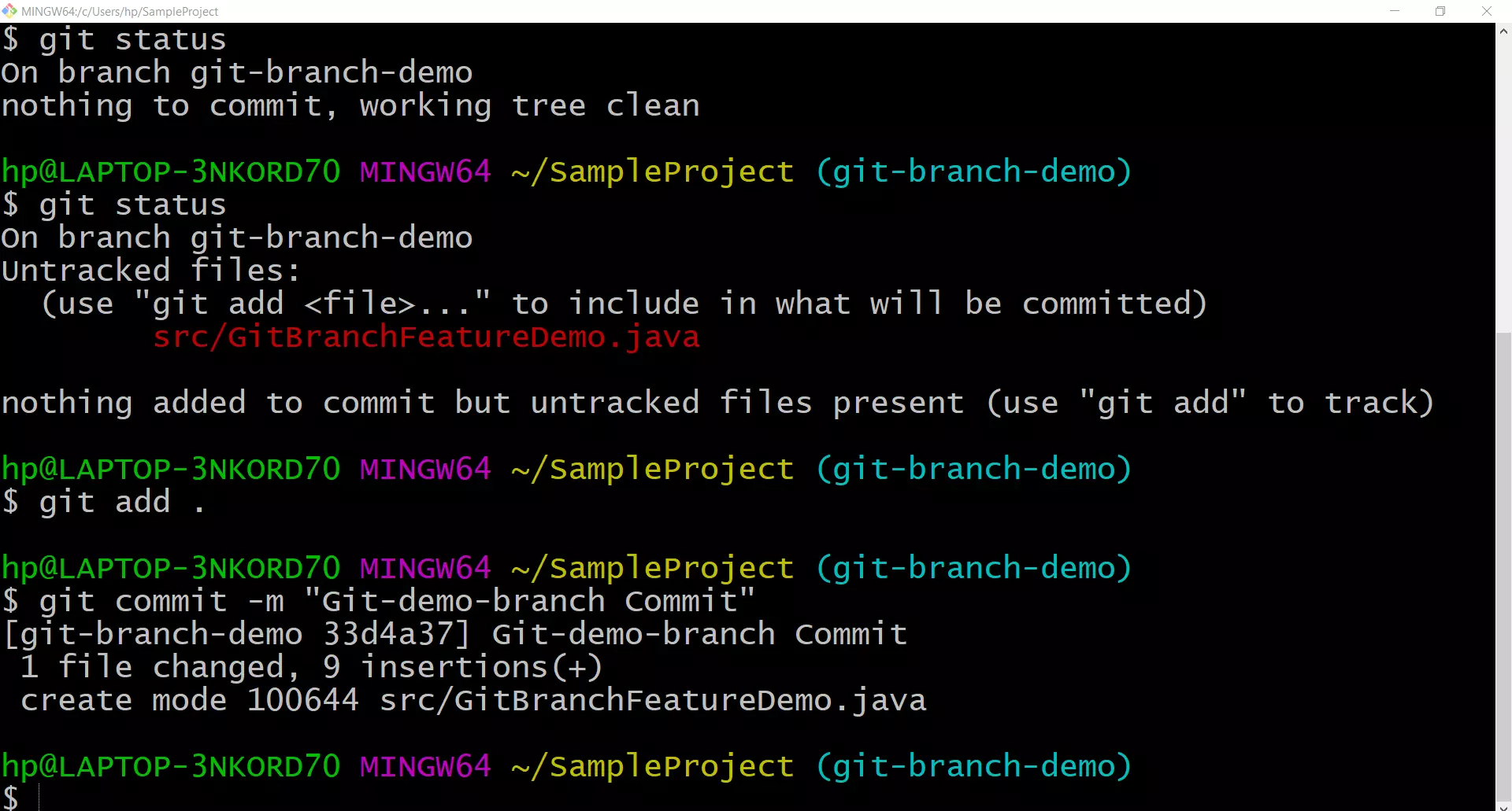 git branch demo commit