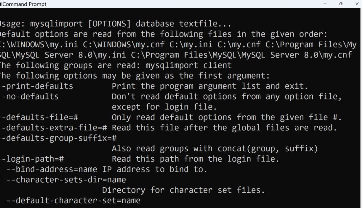 mysqlimport utility options