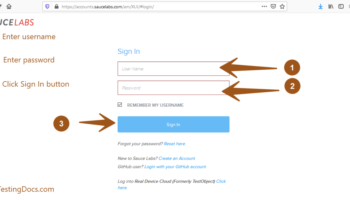 saucelabs login screen