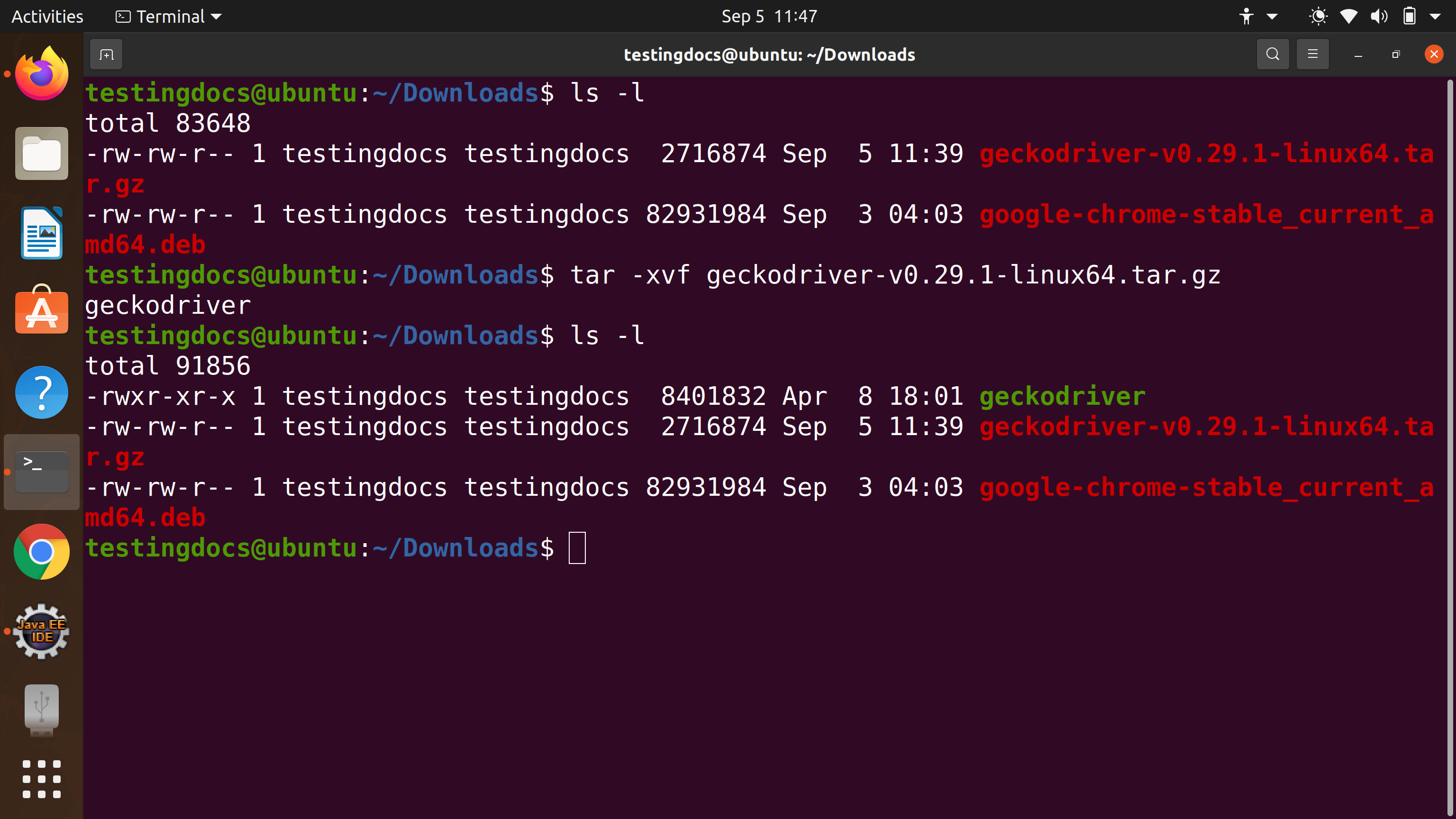 tar geckodriver Extract Ubuntu